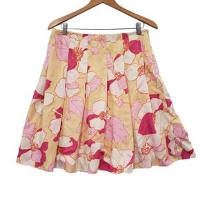 Banana Republic Floral Pleated Midi Skirt Beige Silk Womens Size 6 Cottagecore
